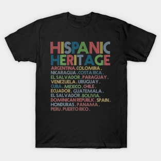 Hispanic Heritage Month Latino All Countries Names T-Shirt